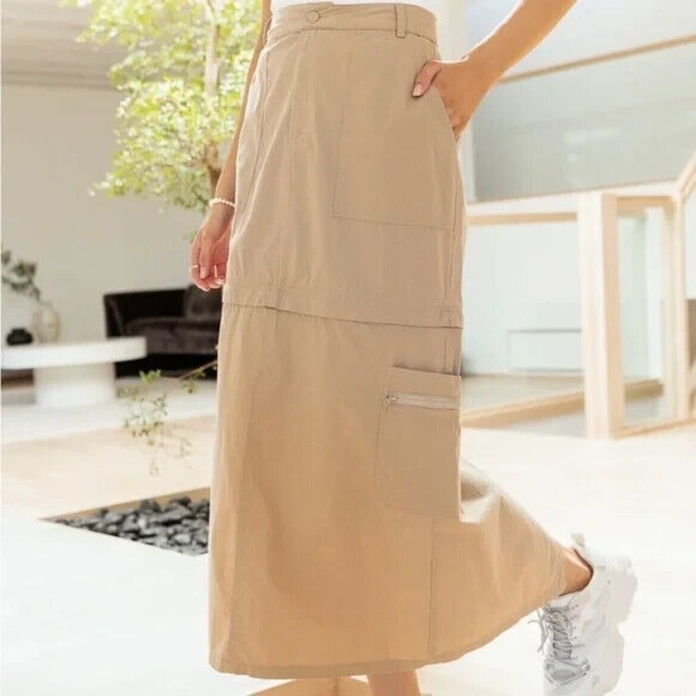 Bohme Cassie Convertible‎ Skirt Women M NWT Pockets Cotton Zip Closure Maxi Mini